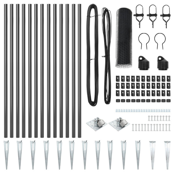 Cerca Hexagonal  Gris 0.8x25 m Acero. Postes para Cerca  con Punta 13 pcs Ø32 mm 100 cm Acero Galvanizado M 3