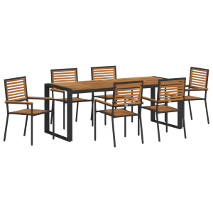 Conjunto de Jantar de Jardim  7 Peças em Polyrattan Preto com Acácia H