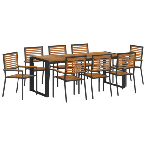 Conjunto de Jantar para Jardim  9 Peças Preto Polyrattan Acácia H