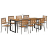 Juego de Comedor de Jardín de 9 Piezas Gris Poliratán Acacia.  Sillas de Jardín Apilables con Cojines 2 pcs Gris Poliratán 3