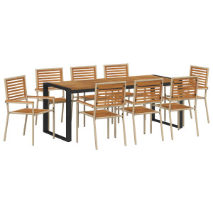 Juego de Comedor de Jardín de 9 Piezas  Beige Poliratán Acacia. Sillas de Jardín Apilables  con Cojines - Conjunto de 2 en Beige H