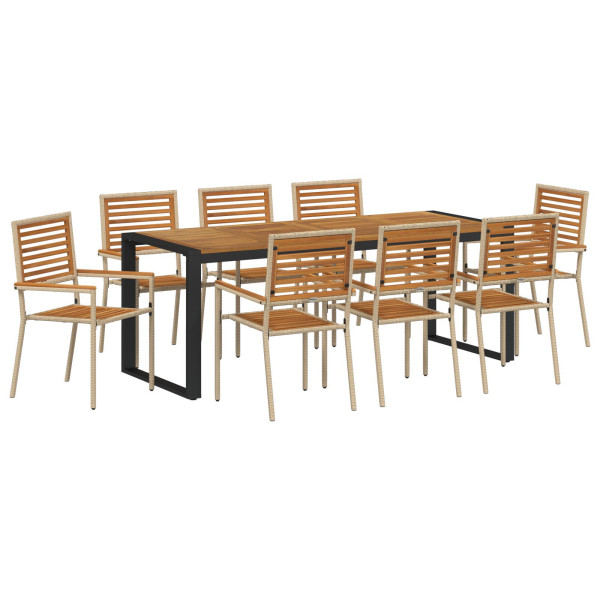 Juego de Comedor de Jardín de 9 Piezas  Beige Poliratán Acacia. Sillas de Jardín Apilables  con Cojines - Conjunto de 2 en Beige M 2