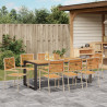 Juego de Comedor de Jardín de 9 Piezas  Beige Poliratán Acacia. Sillas de Jardín Apilables  con Cojines - Conjunto de 2 en Beige 4