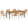 Juego de Comedor de Jardín de 7 Piezas Acacia Beige Poly Rattan. Sillas de Jardín Apilables  con Cojines - Conjunto de 2 en Beig 3