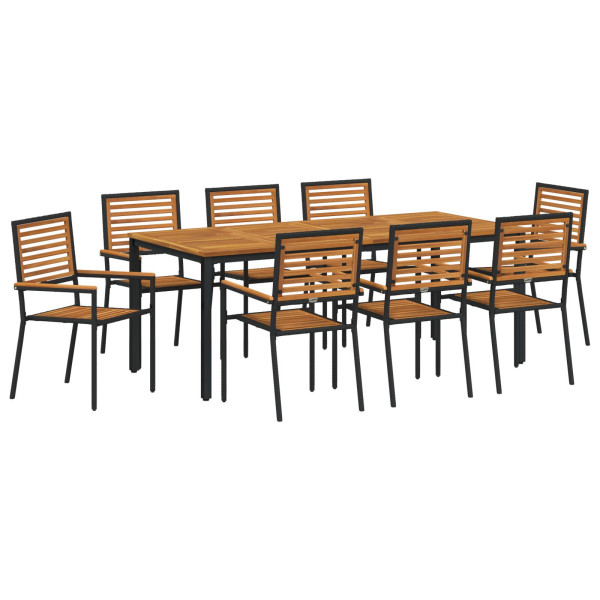 Conjunto de Jantar de 9 Peças Jardim Rattan Poliéster Preto Acácia M 2