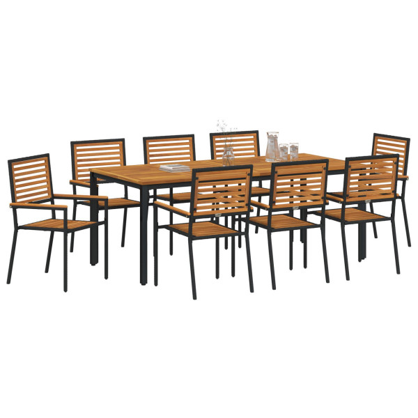 Juego de Comedor de Jardín de 9 Piezas de Ratán Poliéster Negro y Acacia. Sillas Apilables de Jardín  con Cojines 2 pcs Ratán Po M 3