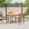 Conjunto de Comedor de Jardín  de 5 Piezas Ratan Poliéster Negro Acacia. Sillas de Jardín Apilables  con Cojines 2 pcs Ratan Pol 4