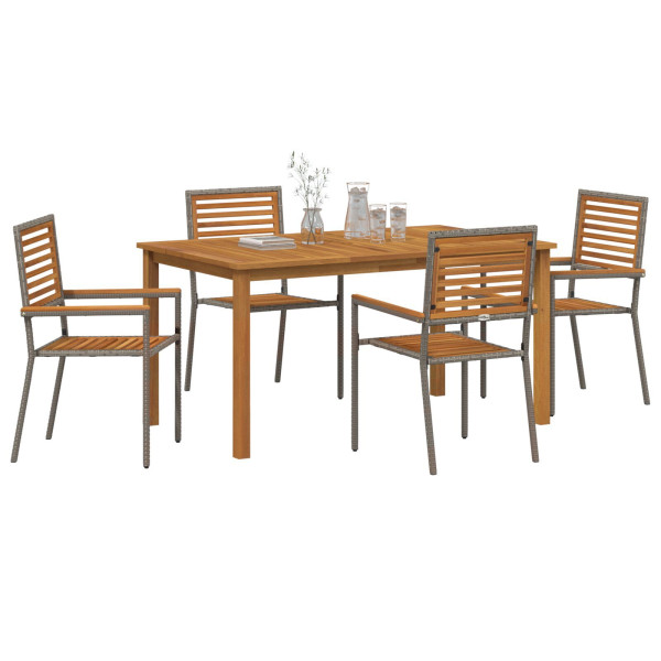 Set de comedor de jardín de 5 piezas  Gris Poliratán Acacia. Sillas de jardín apilables  con cojines 2 pcs Gris Poliratán M 3