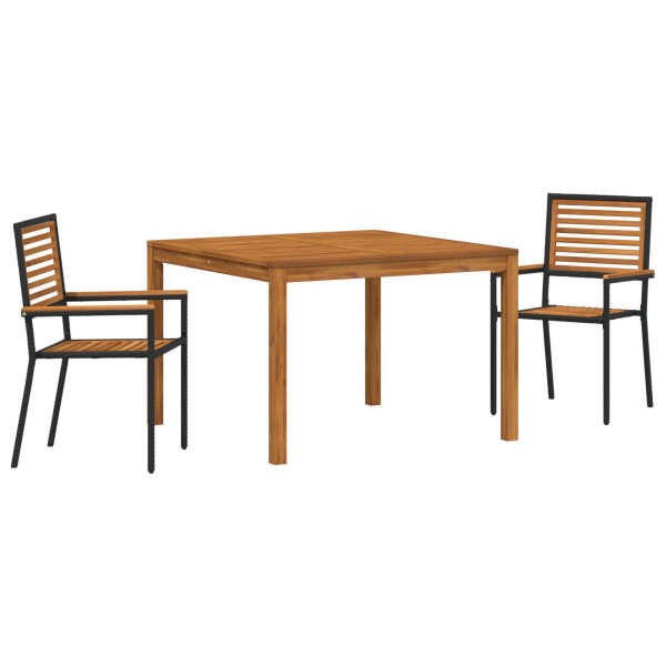 Conjunto de Comedor de Jardín de 3 Piezas  de Poliratán Negro y Acacia. Sillas Apilables de Jardín con Cojines 2 pcs Poliratán N M 2