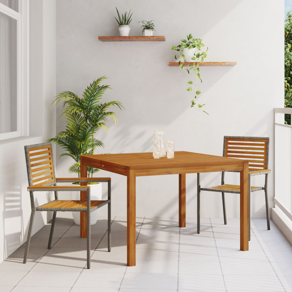 Conjunto de Comedor de Jardín de 3 Piezas  Gris de Polirratán y Acacia. Sillas de Jardín apilables  con Cojines 2 pcs Gris de Po D
