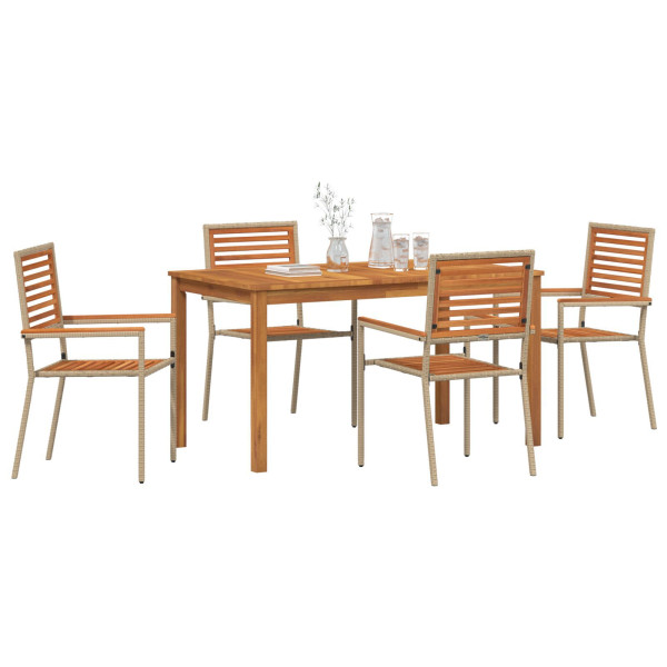 Juego de Comedor de Jardín  de 5 Piezas Beige Ratán Sintético Acacia. Sillas Apilables  con Cojines - Conjunto de 2 en Beige Rat M 3
