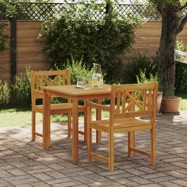 Juego de Comedor de Jardín  de 3 Piezas de Madera Maciza de Acacia. Sillas de Jardín  2 pcs 56x56x90 cm de Madera Maciza de Acac D