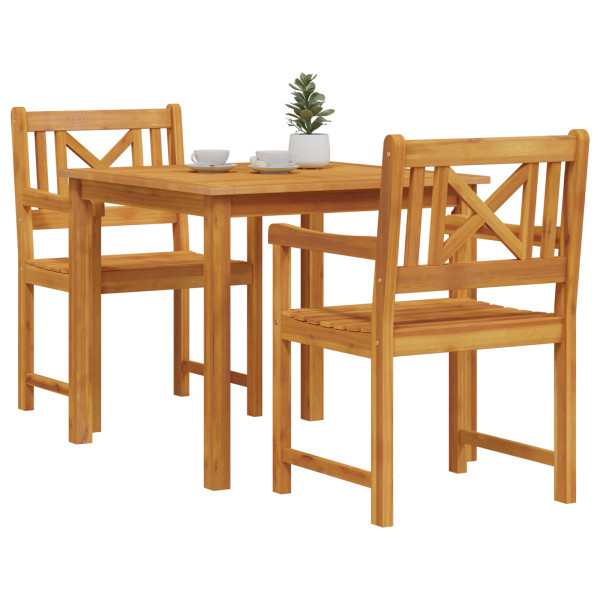 Juego de Comedor de Jardín  de 3 Piezas de Madera Maciza de Acacia. Sillas de Jardín  2 pcs 56x56x90 cm de Madera Maciza de Acac M 3
