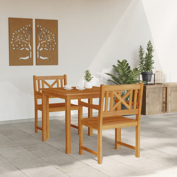 Juego de Comedor de Jardín  de 3 Piezas de Madera Maciza de Acacia. Sillas de Jardín  2 pcs 56x56x90 cm de Madera Maciza de Acac M 5