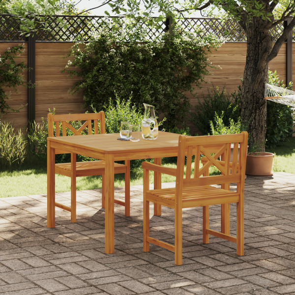 Juego de comedor de jardín  de 3 piezas de madera sólida de acacia. Sillas de jardín  2 pcs 56x56x90 cm de madera sólida de acac D