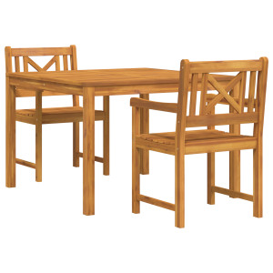 Juego de comedor de jardín  de 3 piezas de madera sólida de acacia. Sillas de jardín  2 pcs 56x56x90 cm de madera sólida de acac H