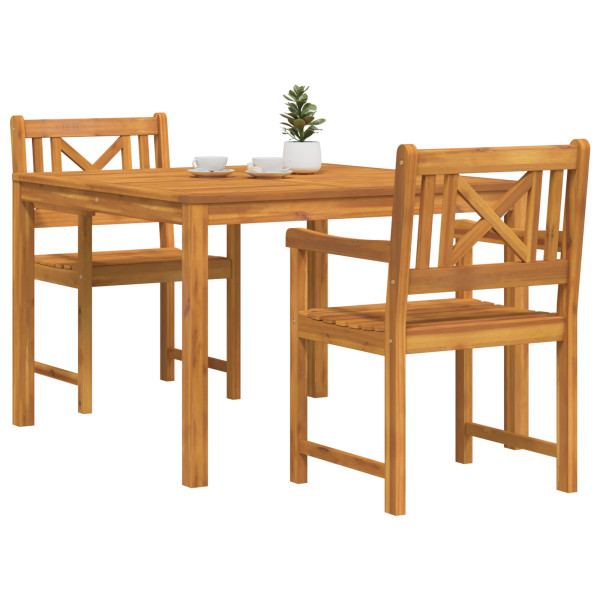Juego de comedor de jardín  de 3 piezas de madera sólida de acacia. Sillas de jardín  2 pcs 56x56x90 cm de madera sólida de acac M 3