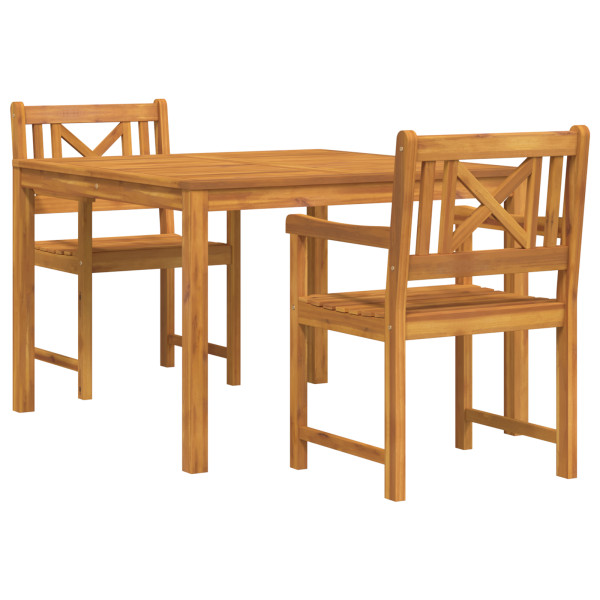 Juego de comedor de jardín  de 3 piezas de madera sólida de acacia. Sillas de jardín  2 pcs 56x56x90 cm de madera sólida de acac M 4