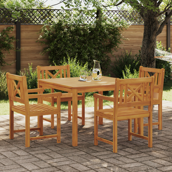 Conjunto de Comedor de Jardín  de 5 Piezas de Madera Maciza de Acacia. Sillas de Jardín  2 pcs de Madera Maciza de Acacia D