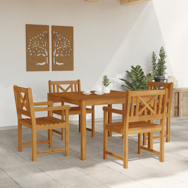 Conjunto de Comedor de Jardín  de 5 Piezas de Madera Maciza de Acacia. Sillas de Jardín  2 pcs de Madera Maciza de Acacia M 5