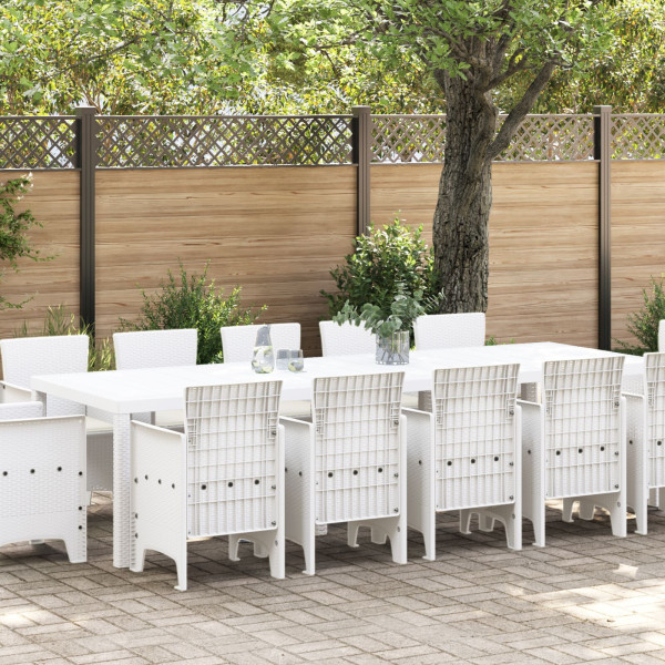 Conjunto de Comedor de Jardín de 13 Piezas con Cojines Poliratán Blanco . Mesa de Jardín Blanca 150x100x73 cm Poliratán . Sillas D