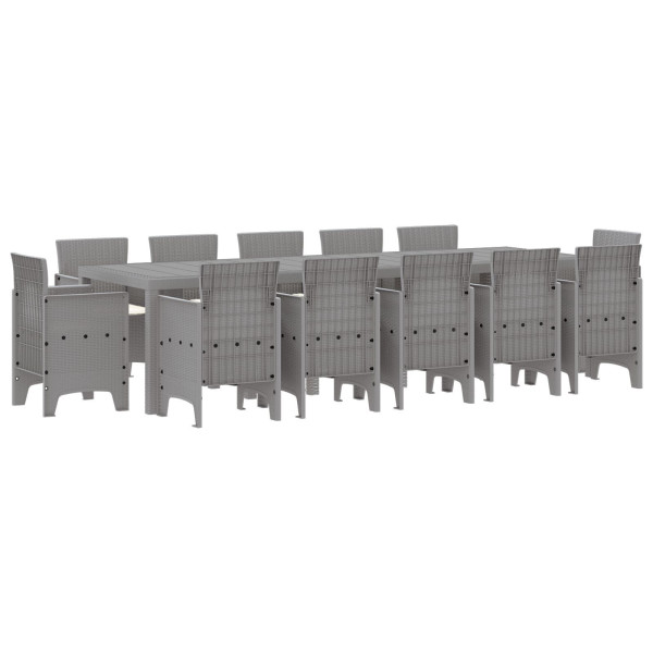 Conjunto de Comedor de Jardín  de 13 Piezas con Cojines Gris Claro Poliratán. Mesa de Jardín  Gris Claro 150x100x73 cm Poliratán M 2