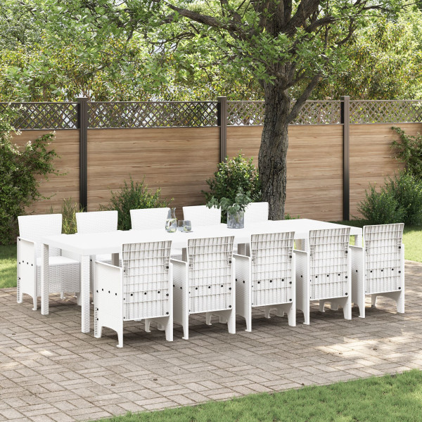 Conjunto de Comedor Jardín de 11 Piezas Rátan Sintético Blanco . Mesa de Jardín Blanca 150x100x73 cm Rátan Sintético . Sillas de D