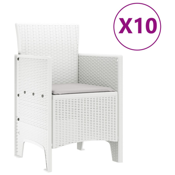 Set de Comedor de Jardín  de 11 Piezas con Cojines Blanco Poliratán. Mesa de Jardín  Blanca 150x100x73 cm Poliratán. Sillas de J M 5