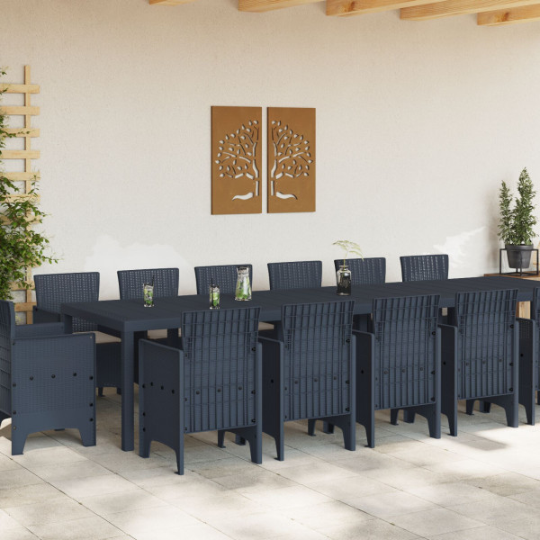 Juego de Comedor de Jardín  de 13 Piezas Marrón Poliratán. Mesa de Jardín  Marrón 200x100x73 cm Poliratán. Mesa de Jardín  Marró M 3