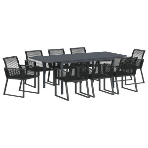 Juego de Comedor de Jardín de 9 Piezas Negro Poliratán.  Mesa de Jardín Extensible Anthracite (140-210)x90x73 cm Acero H