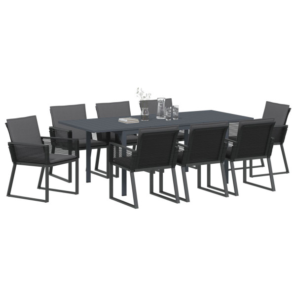 Juego de Comedor de Jardín de 9 Piezas con Cojines Ratan Negro Poliéster.  Mesa de Jardín Extendible Antracita (140-210)x90x73 c M 3