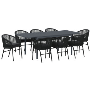 Juego de Comedor de Jardín de 10 Piezas con Cojines Negro Rattan Sintético.  Mesa de Jardín Extensible Anthracite (140-210)x90x7 H