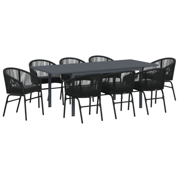 Juego de Comedor de Jardín de 10 Piezas con Cojines Negro Rattan Sintético.  Mesa de Jardín Extensible Anthracite (140-210)x90x7 M 2