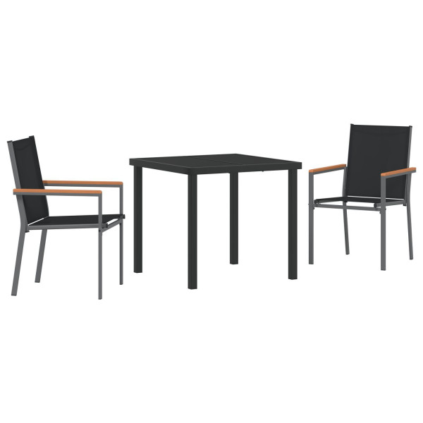 Set de Comedor de Jardín de 3 Piezas Negro Textilene y Acero M 2