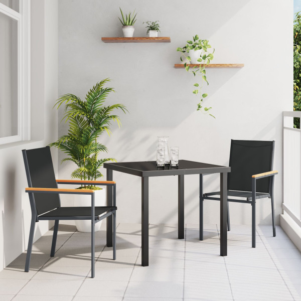 Set de Comedor de Jardín de 7 Piezas Negro Textileno y Acero D