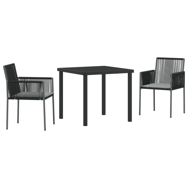 Conjunto de Jantar para Jardim com Almofadas – 3 Peças – Preto – Rattan – Poliéster M 2