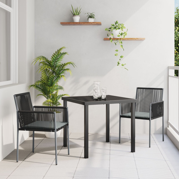 Conjunto de Comedor de Jardín de 7 Piezas con Cojines Polirratán Negro D