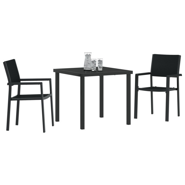 Set de Comedor de Jardín de 3 Piezas Negro de Poliratán M 3