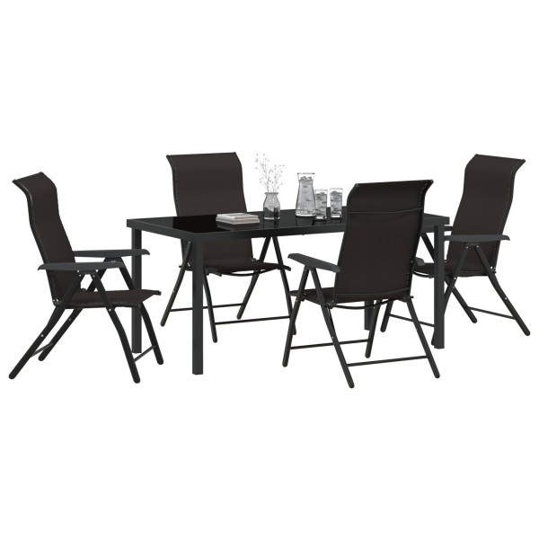 Set de Comedor de Jardín de 5 Piezas Poliratán Negro M 3