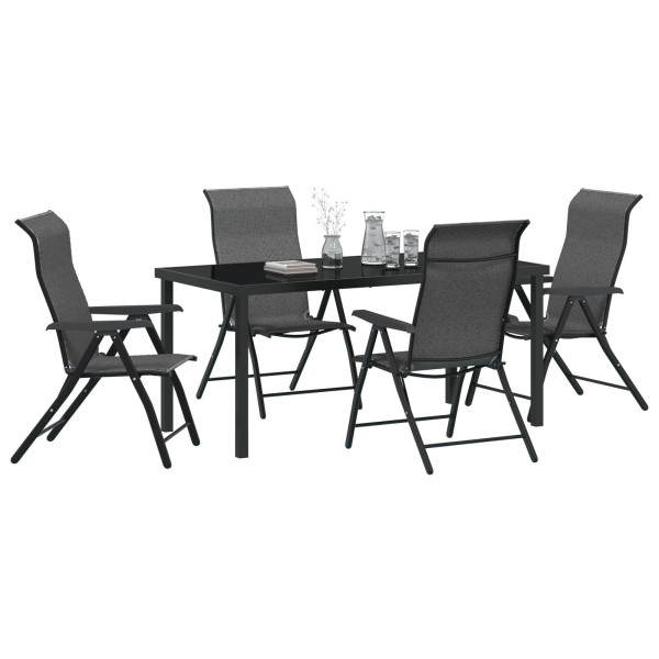 Set de Comedor de Jardín de 5 Piezas Grises en Ratán Polímero M 3