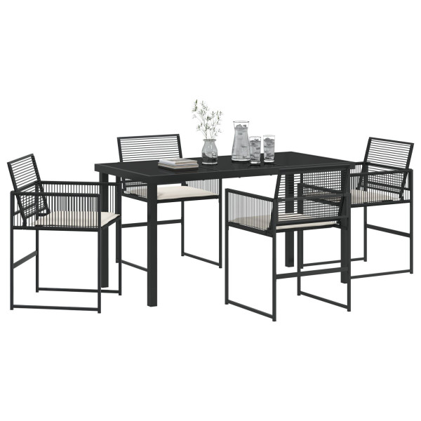 Conjunto de Jantar de Jardim com 5 Peças e Almofadas - Preto - Rattan Sintético M 3