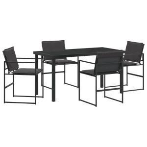Conjunto de Comedor de Jardín de 5 Piezas con Cojines Negro Textileno y Acero H
