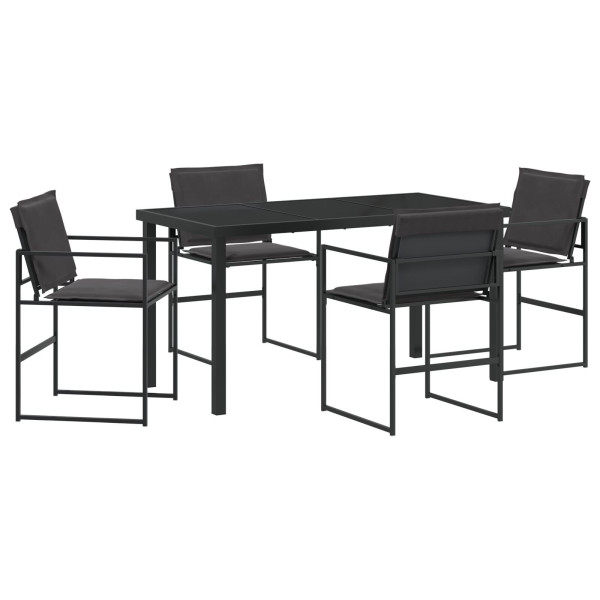 Conjunto de Comedor de Jardín de 5 Piezas con Cojines Negro Textileno y Acero M 2