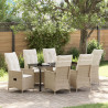 Conjunto de Jantar de Jardim com 7 Peças e Almofadas. Bege Rattan 1