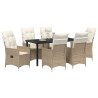 Conjunto de Comedor de Jardín de 7 Piezas con Cojines. Poliratán Beige 3