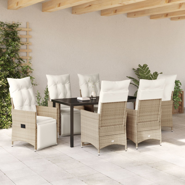 Conjunto de Comedor de Jardín de 7 Piezas con Cojines Beige Poliratán M 3