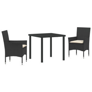 Conjunto de Jantar de Jardim com 5 Peças com Almofadas Preto Rattan Sintético H