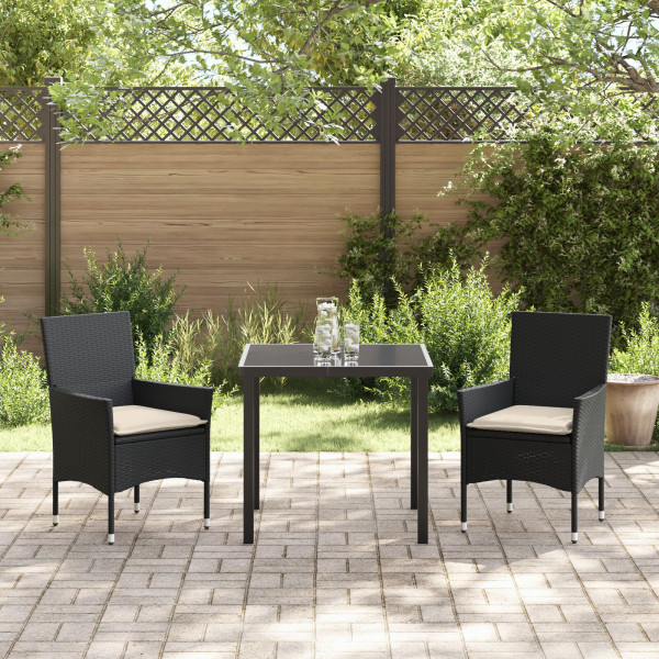 Conjunto de Jantar de Jardim com 5 Peças com Almofadas Preto Rattan Sintético M 4