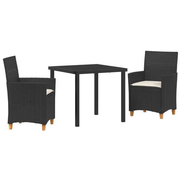 Conjunto de Jantar de Jardim com 7 Peças e Almofadas. Rattan Sintético Preto M 2