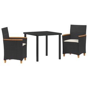 Set de Comedor para Jardín de 3 Piezas con Cojines Poliratán Negro H
